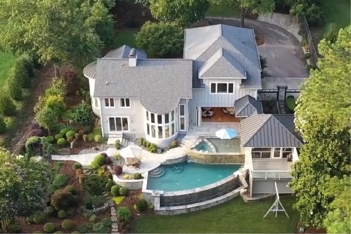 aerial shot of luxury home